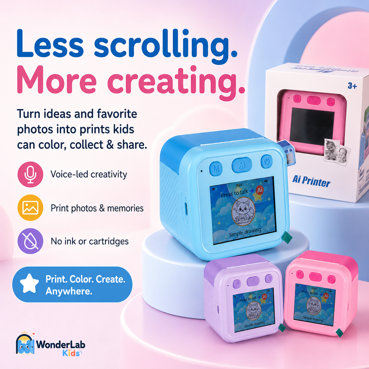 WonderLab AI Mini Portable Thermal Printer (Creative Drawing Toy)