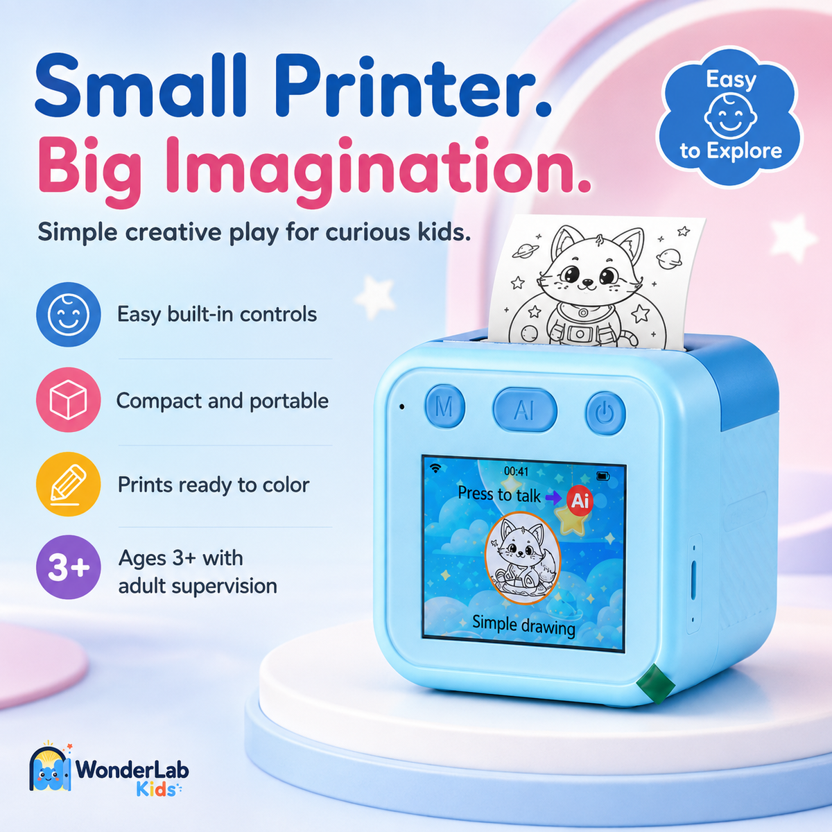 WonderLab AI Mini Portable Thermal Printer (Creative Drawing Toy)