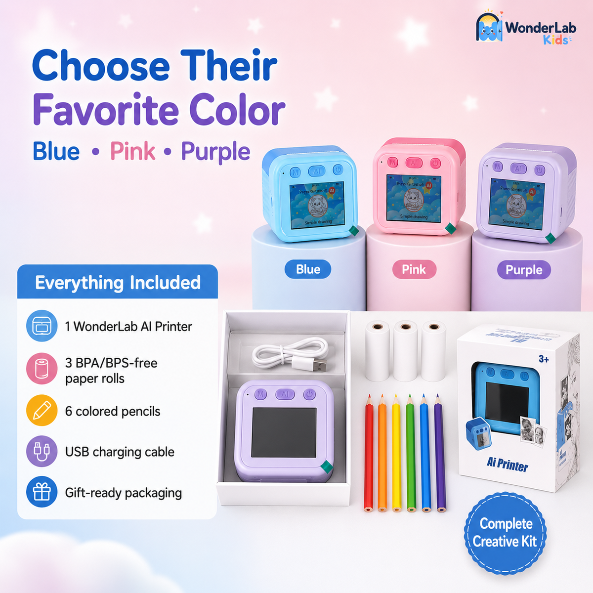 WonderLab AI Mini Portable Thermal Printer (Creative Drawing Toy)