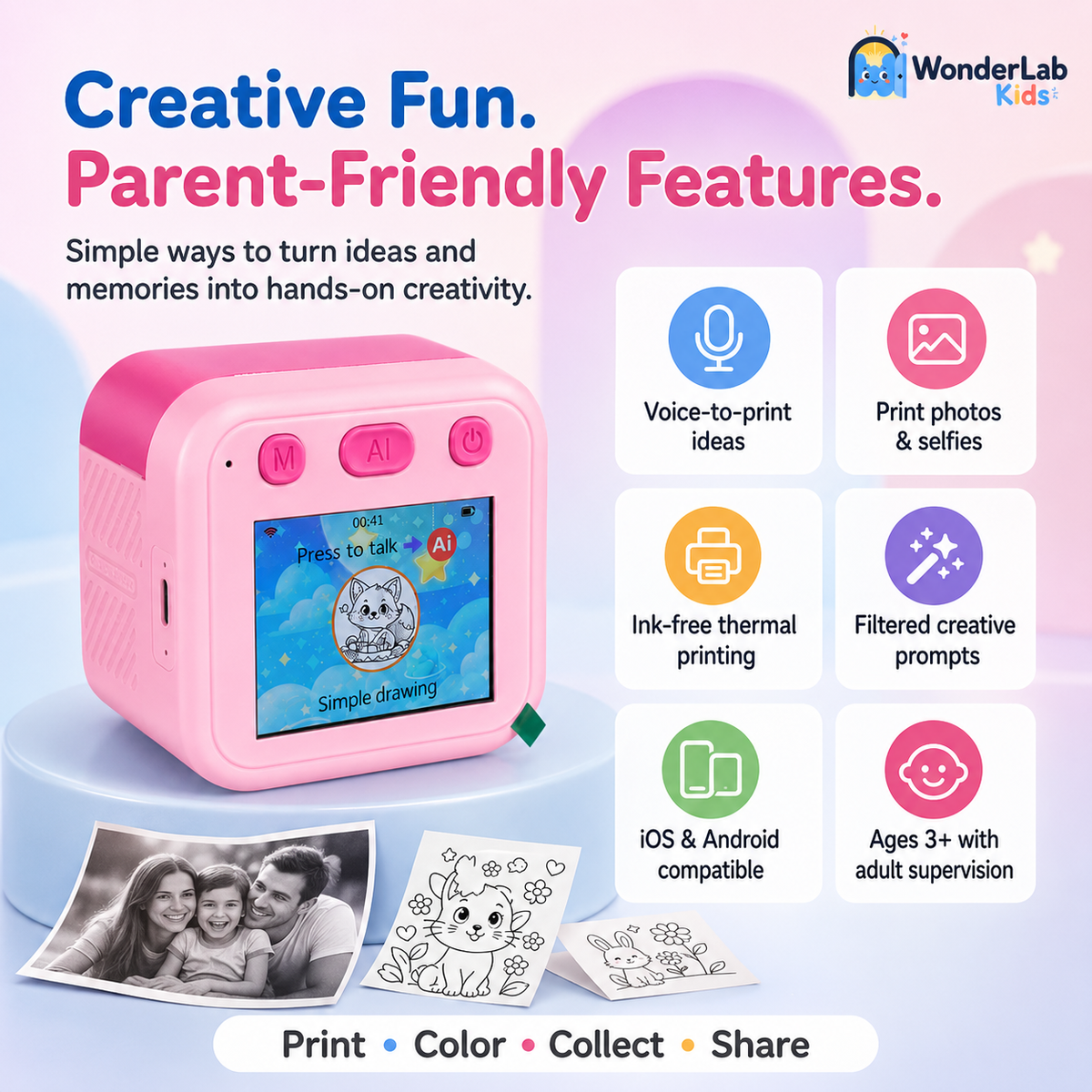 WonderLab AI Mini Portable Thermal Printer (Creative Drawing Toy)
